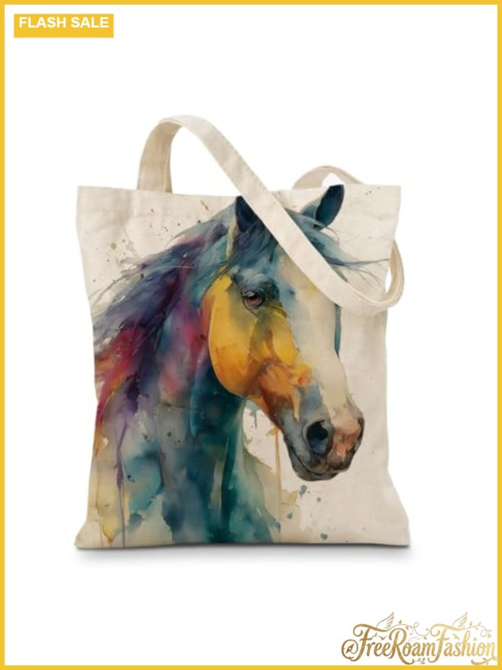 Canvas Tote Bag Watercolor Animal Reusable Grocery Work